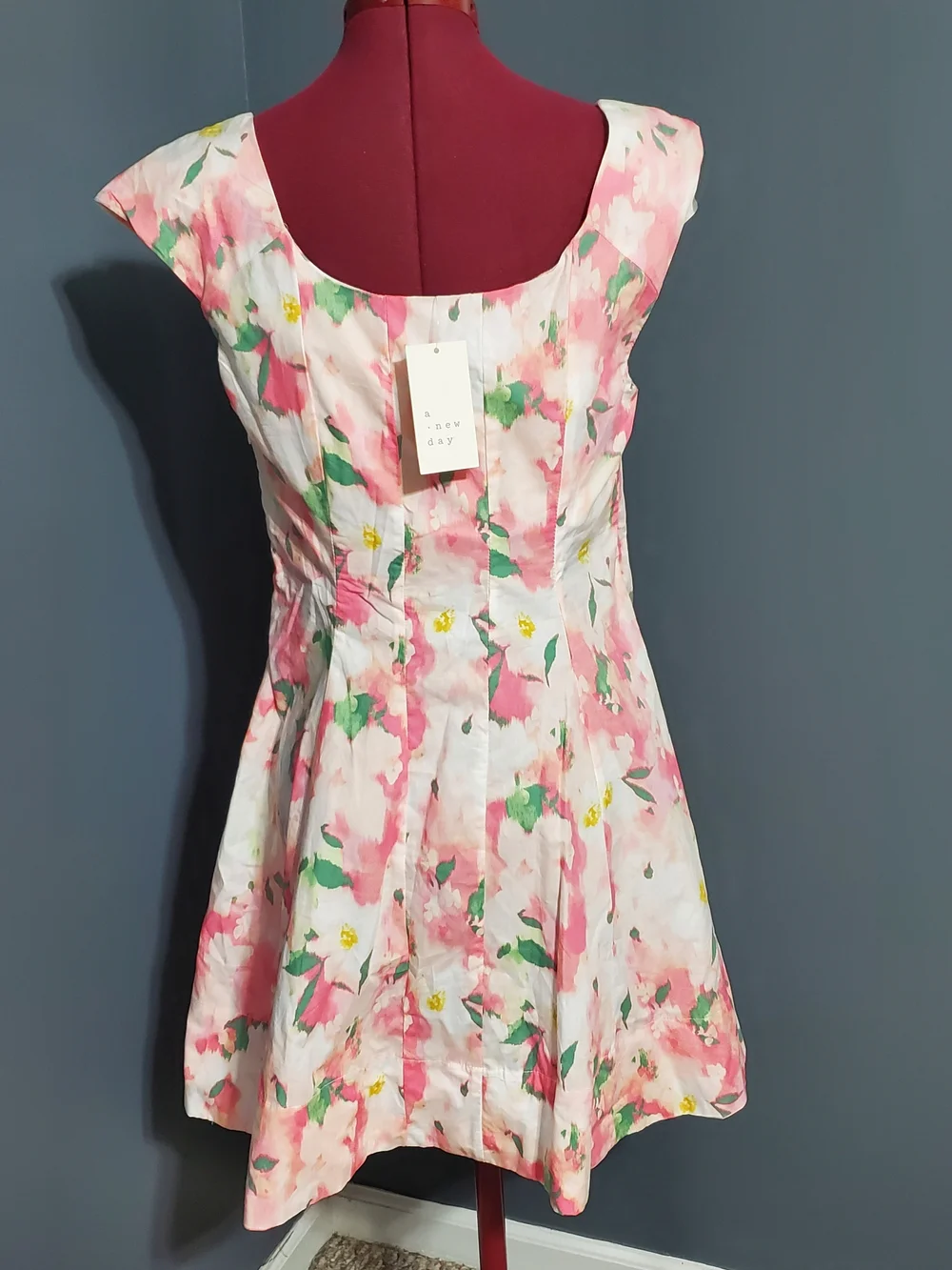 NWT a new day Pink Cream Floral Scoop-Neck Mini Dress Fit & Flare Women's Size 8 - Picture 3 of 7